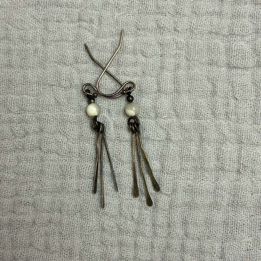 Vintage Sterling Silver and Mother of Pearl Teardrop Chandelier Dangle Earrings